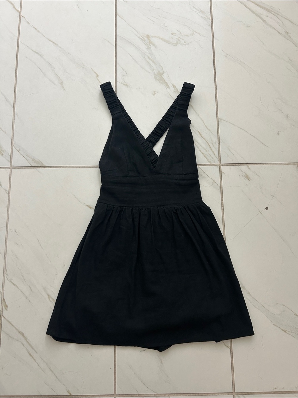 Abercrombie & Fitch Black V-Neck Romper with Crossback Straps